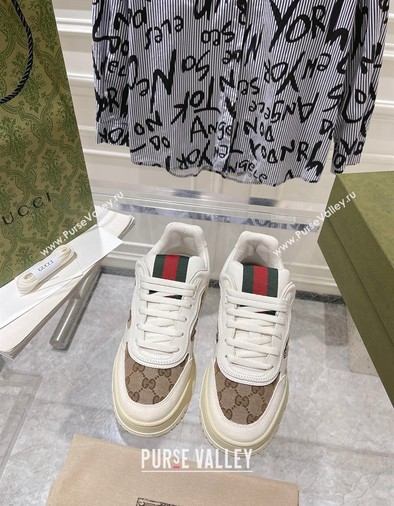 Gucci Re-Web Sneakers in Leather and GG Supreme Canvas Beige/White 2024 ‎785452 (SS-241119113)