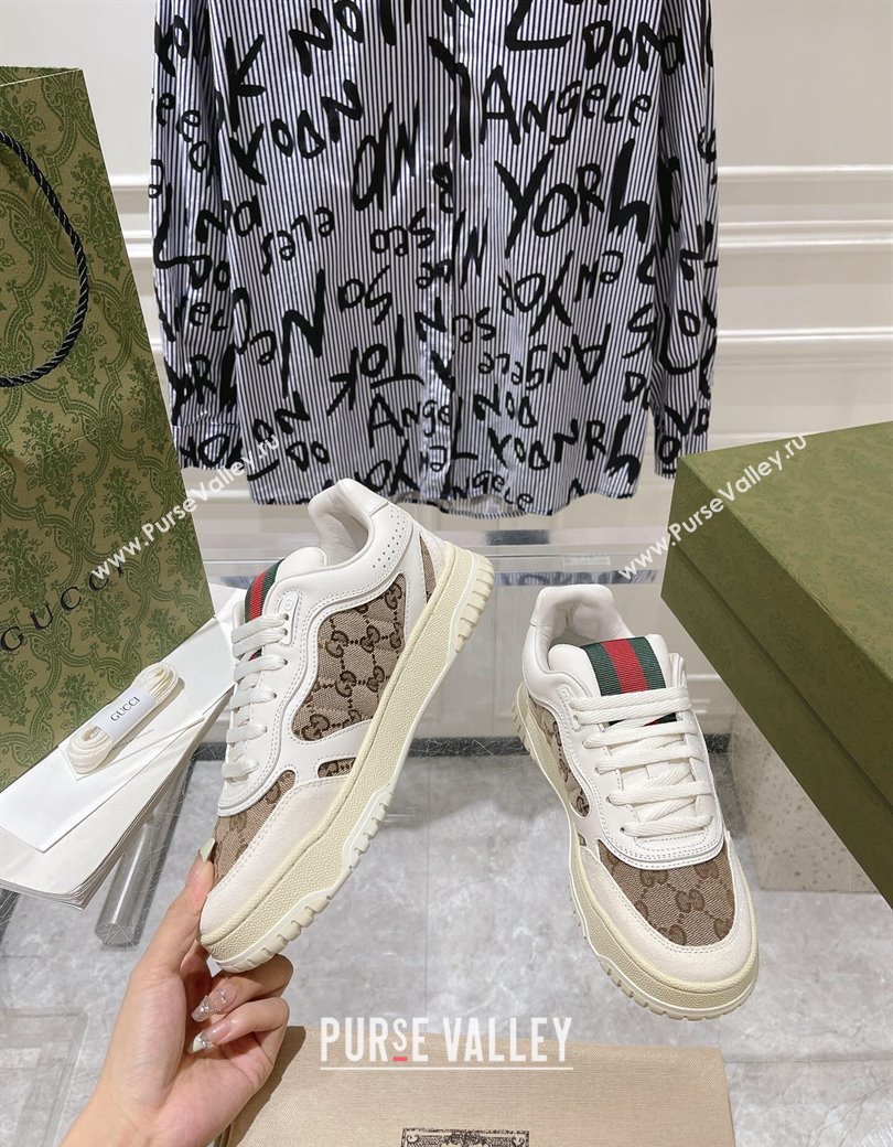 Gucci Re-Web Sneakers in Leather and GG Supreme Canvas Beige/White 2024 ‎785452 (SS-241119113)