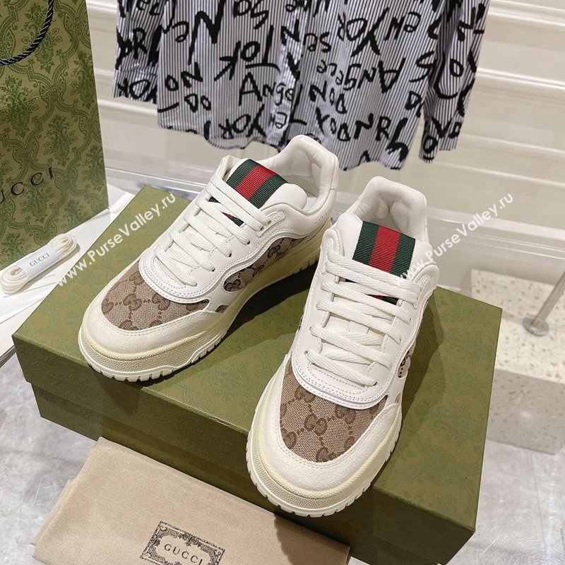 Gucci Re-Web Sneakers in Leather and GG Supreme Canvas Beige/White 2024 ‎785452 (SS-241119113)