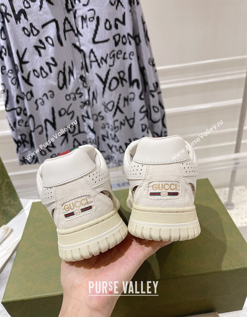 Gucci Re-Web Sneakers in Leather and GG Supreme Canvas Beige/White 2024 ‎785452 (SS-241119113)