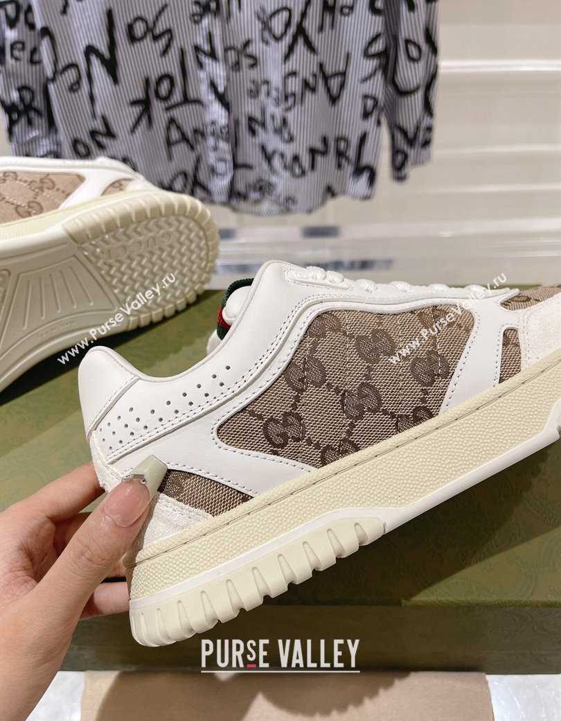 Gucci Re-Web Sneakers in Leather and GG Supreme Canvas Beige/White 2024 ‎785452 (SS-241119113)