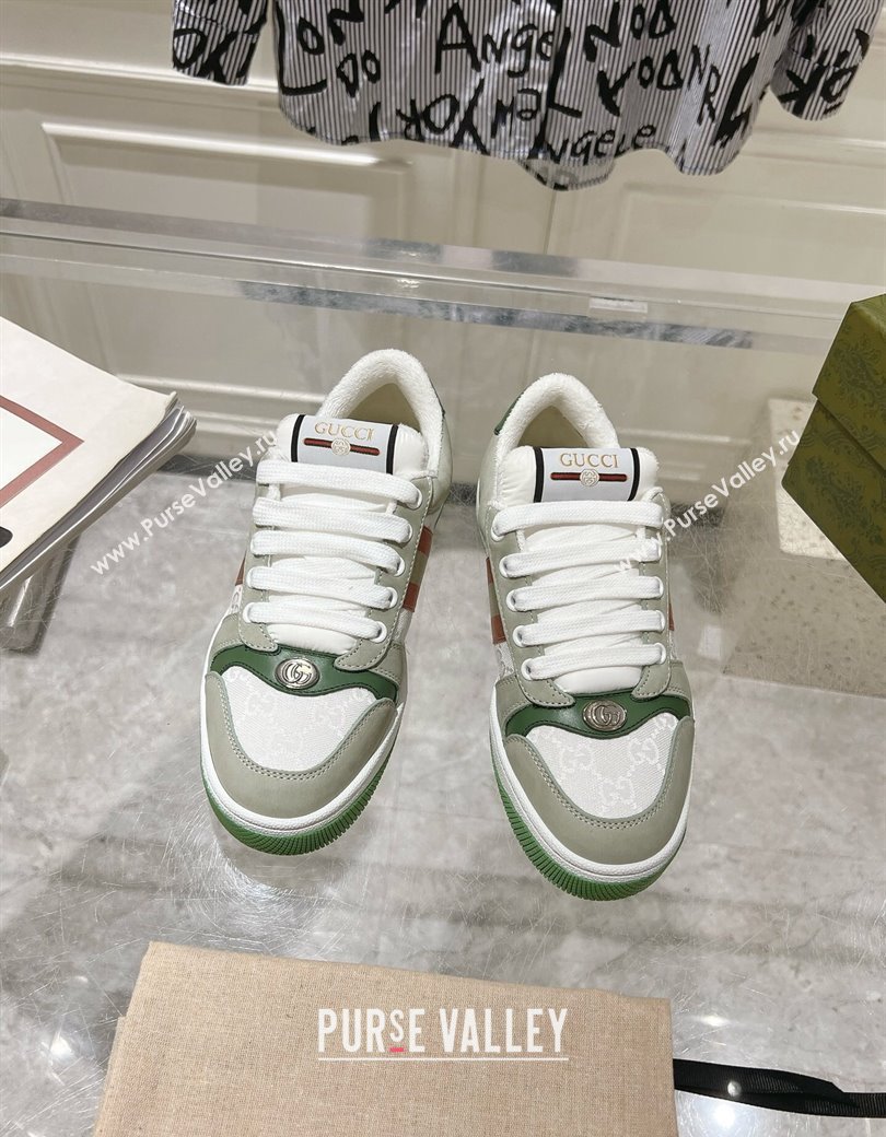 Gucci Screener Trainer Sneakers in GG Canvas and Suede with Web Grey/Green 2024 (SS-241119115)