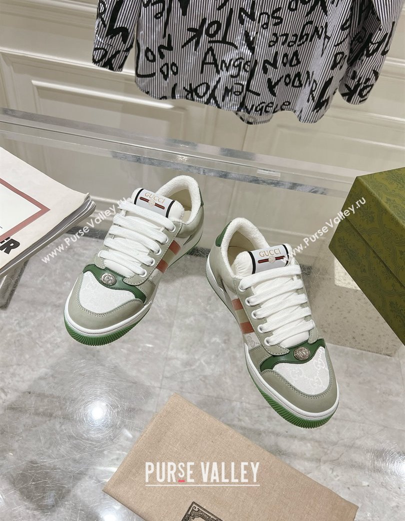 Gucci Screener Trainer Sneakers in GG Canvas and Suede with Web Grey/Green 2024 (SS-241119115)