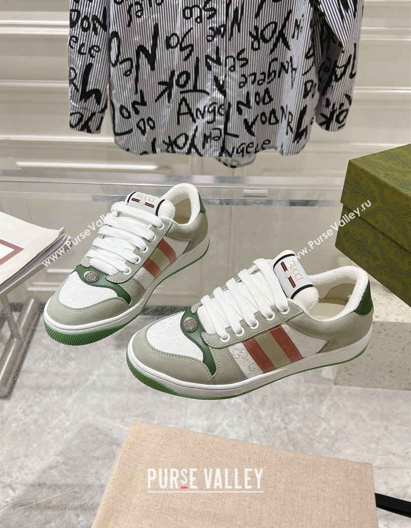 Gucci Screener Trainer Sneakers in GG Canvas and Suede with Web Grey/Green 2024 (SS-241119115)