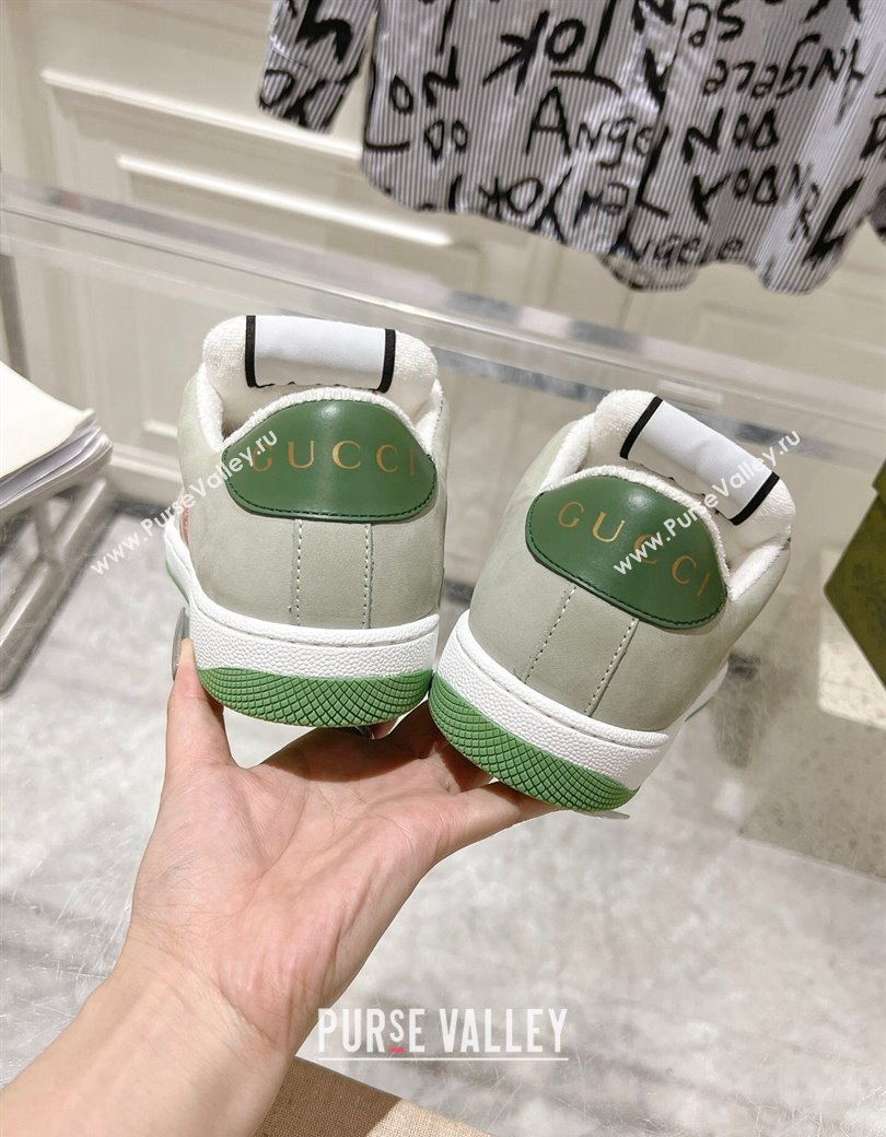 Gucci Screener Trainer Sneakers in GG Canvas and Suede with Web Grey/Green 2024 (SS-241119115)