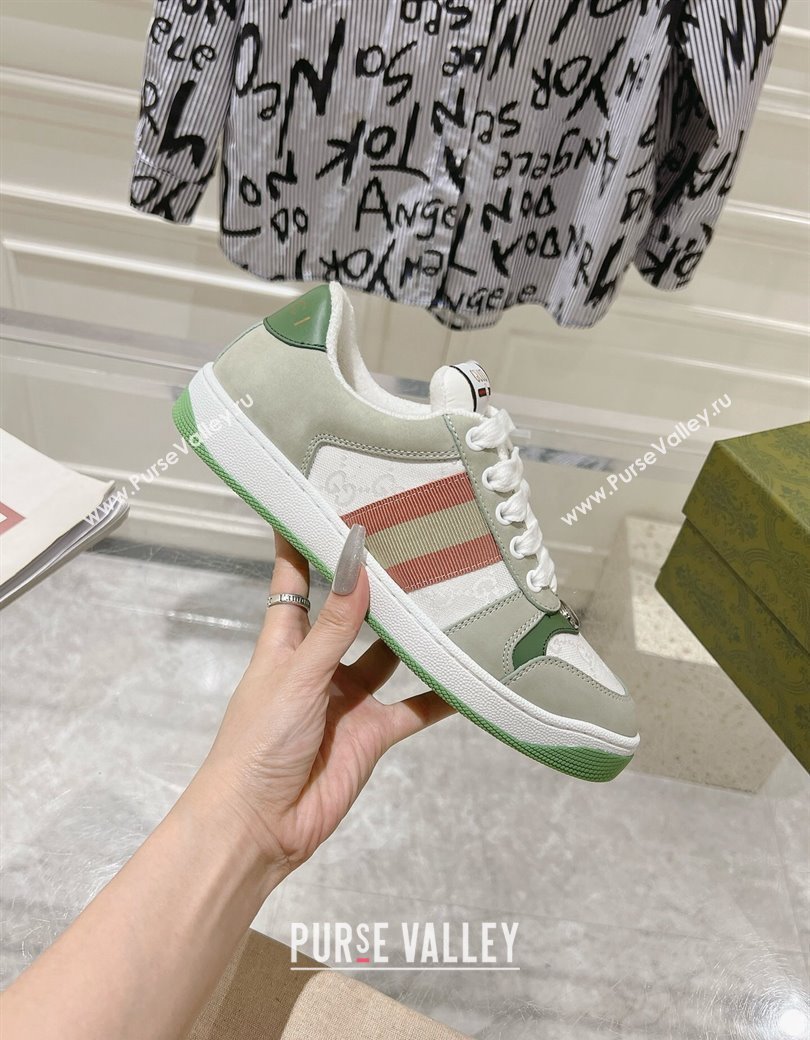 Gucci Screener Trainer Sneakers in GG Canvas and Suede with Web Grey/Green 2024 (SS-241119115)