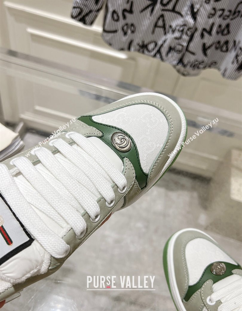 Gucci Screener Trainer Sneakers in GG Canvas and Suede with Web Grey/Green 2024 (SS-241119115)