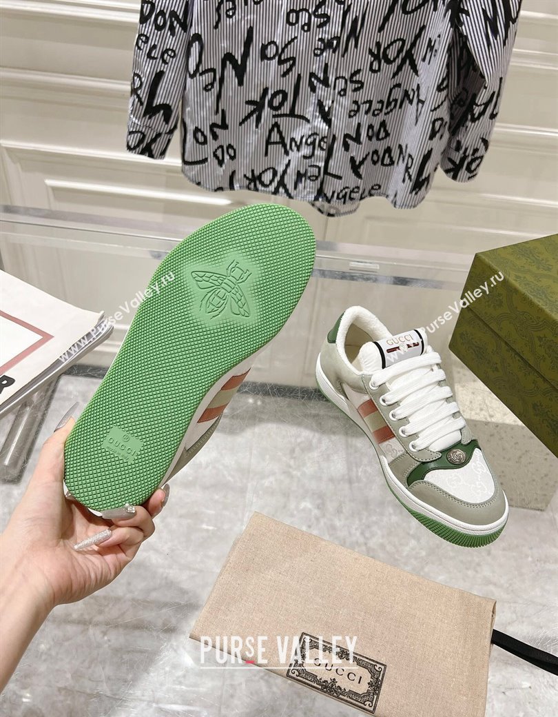 Gucci Screener Trainer Sneakers in GG Canvas and Suede with Web Grey/Green 2024 (SS-241119115)