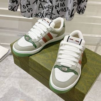 Gucci Screener Trainer Sneakers in GG Canvas and Suede with Web Grey/Green 2024 (SS-241119115)