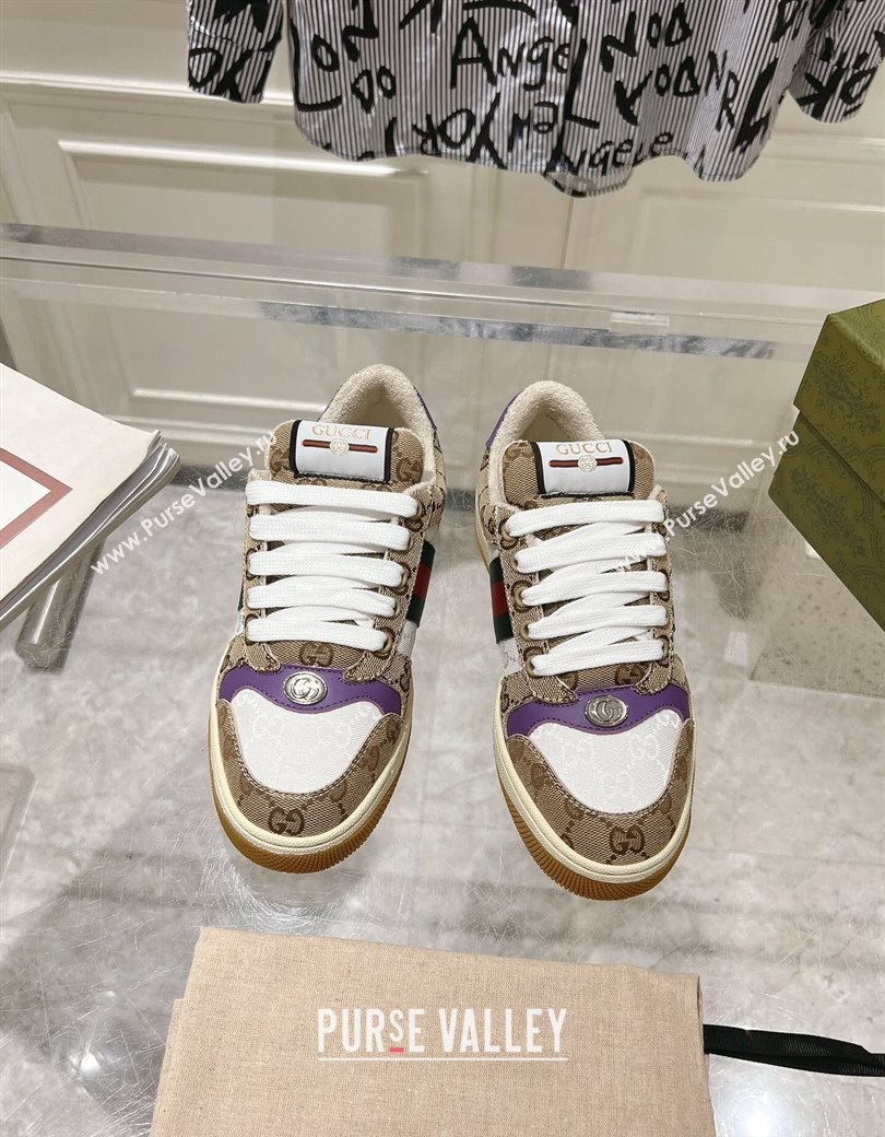 Gucci Screener Trainer Sneakers in GG Canvas with Web Beige/White/Purple 2024 (SS-241119114)