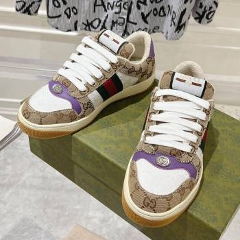 Gucci Screener Trainer Sneakers in GG Canvas with Web Beige/White/Purple 2024 (SS-241119114)