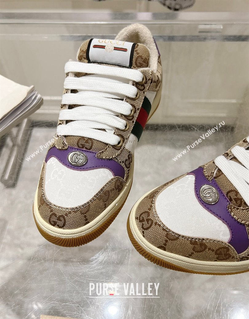 Gucci Screener Trainer Sneakers in GG Canvas with Web Beige/White/Purple 2024 (SS-241119114)