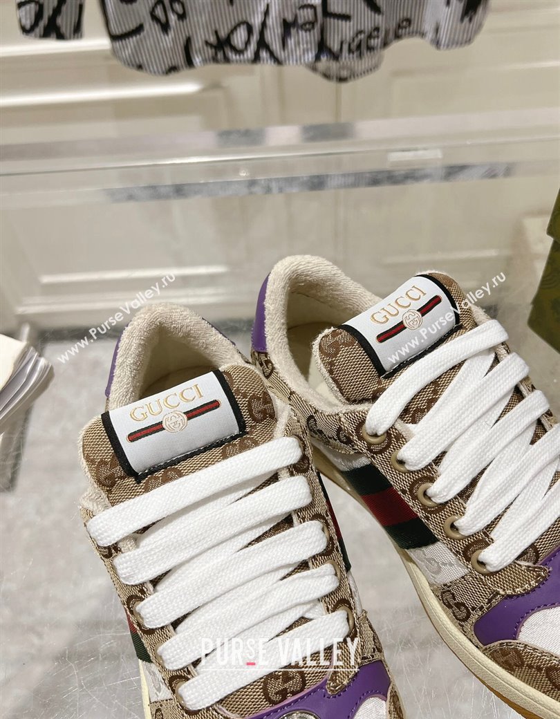 Gucci Screener Trainer Sneakers in GG Canvas with Web Beige/White/Purple 2024 (SS-241119114)