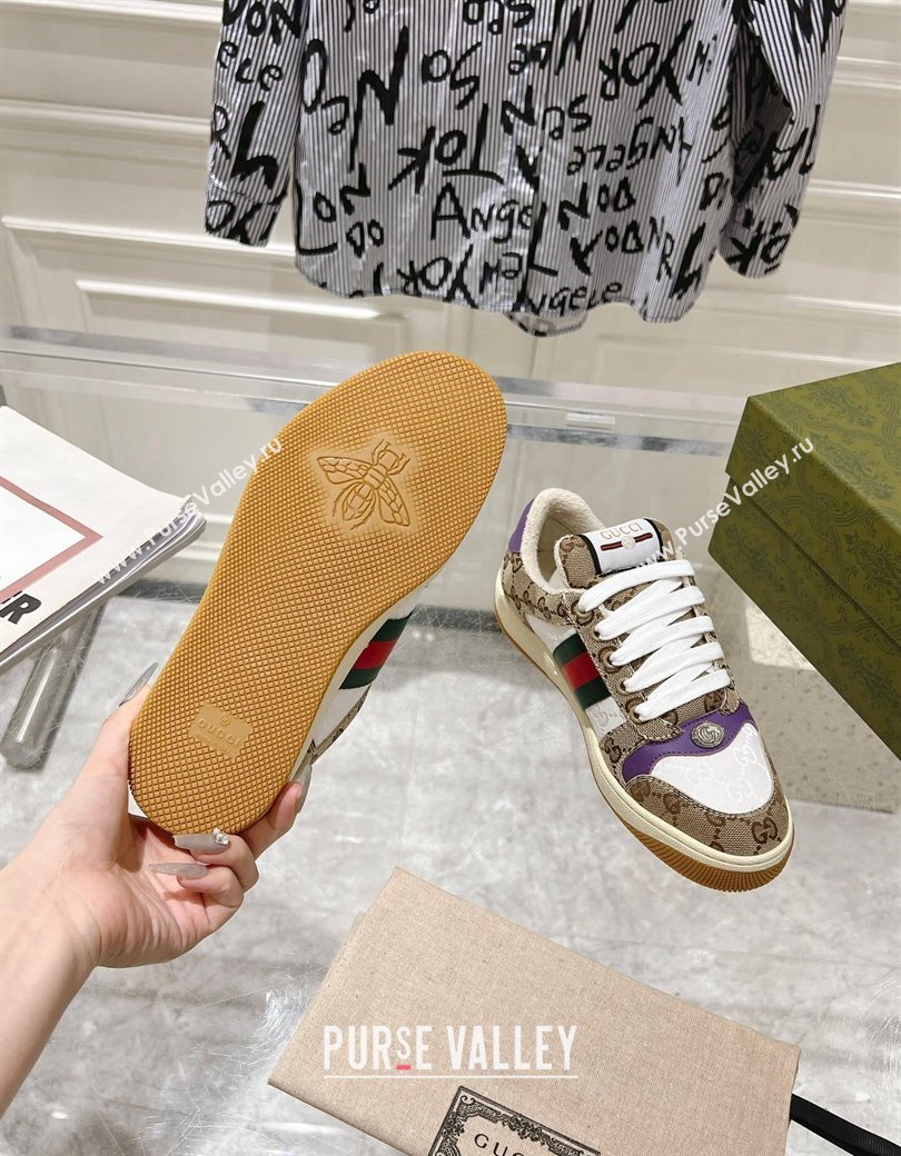 Gucci Screener Trainer Sneakers in GG Canvas with Web Beige/White/Purple 2024 (SS-241119114)