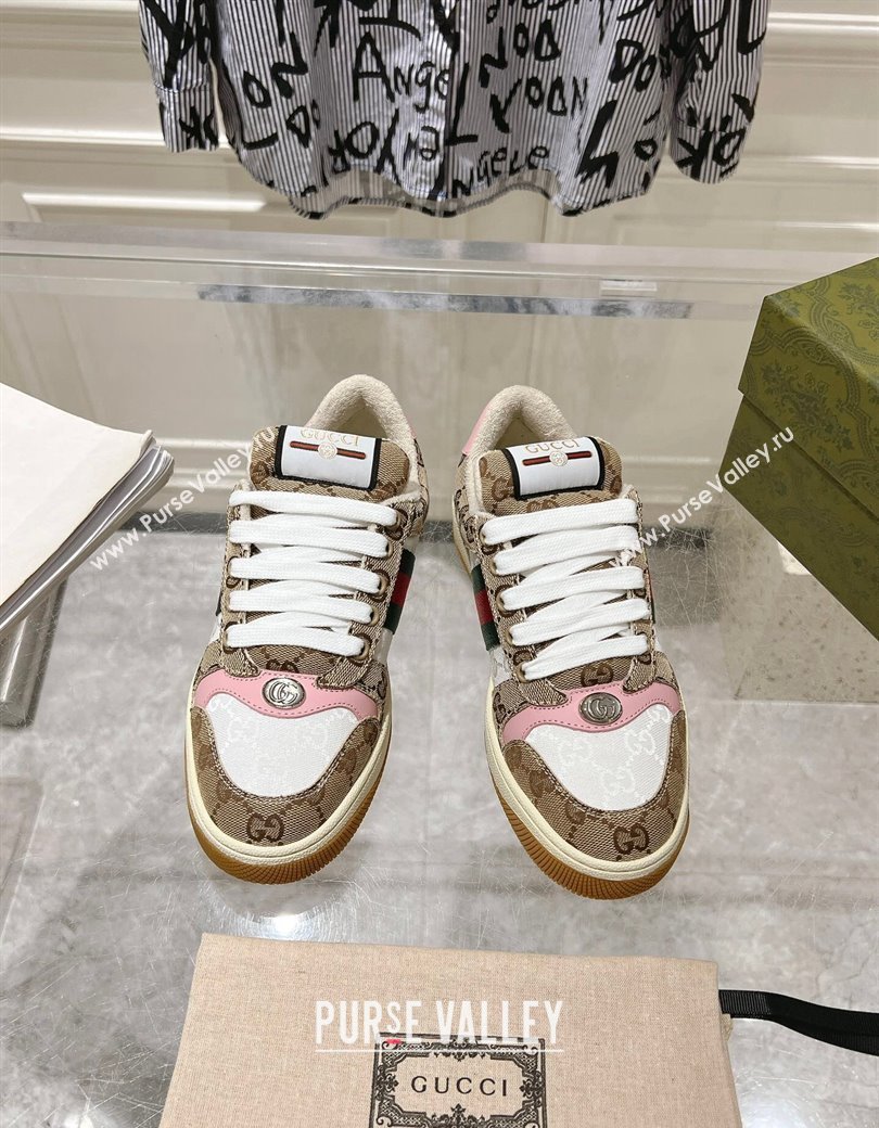 Gucci Screener Trainer Sneakers in GG Canvas with Web Beige/White/Pink 2024 (SS-241119116)