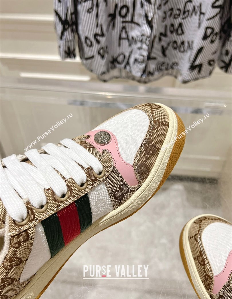 Gucci Screener Trainer Sneakers in GG Canvas with Web Beige/White/Pink 2024 (SS-241119116)