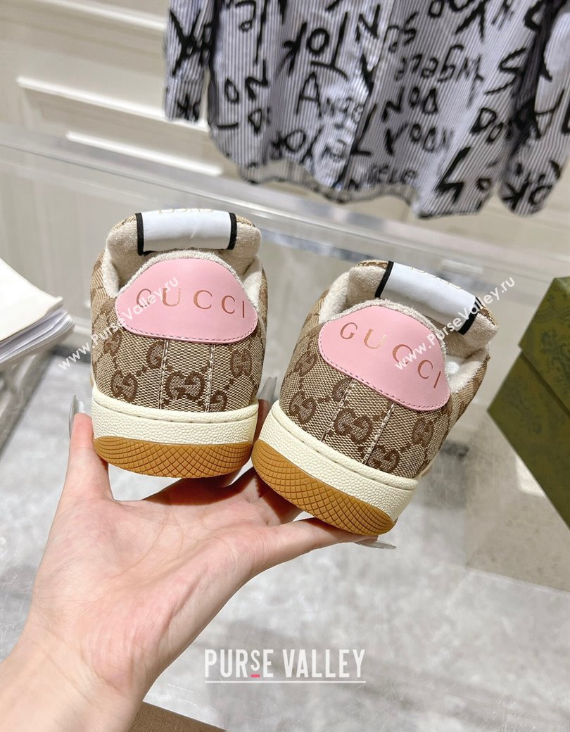 Gucci Screener Trainer Sneakers in GG Canvas with Web Beige/White/Pink 2024 (SS-241119116)