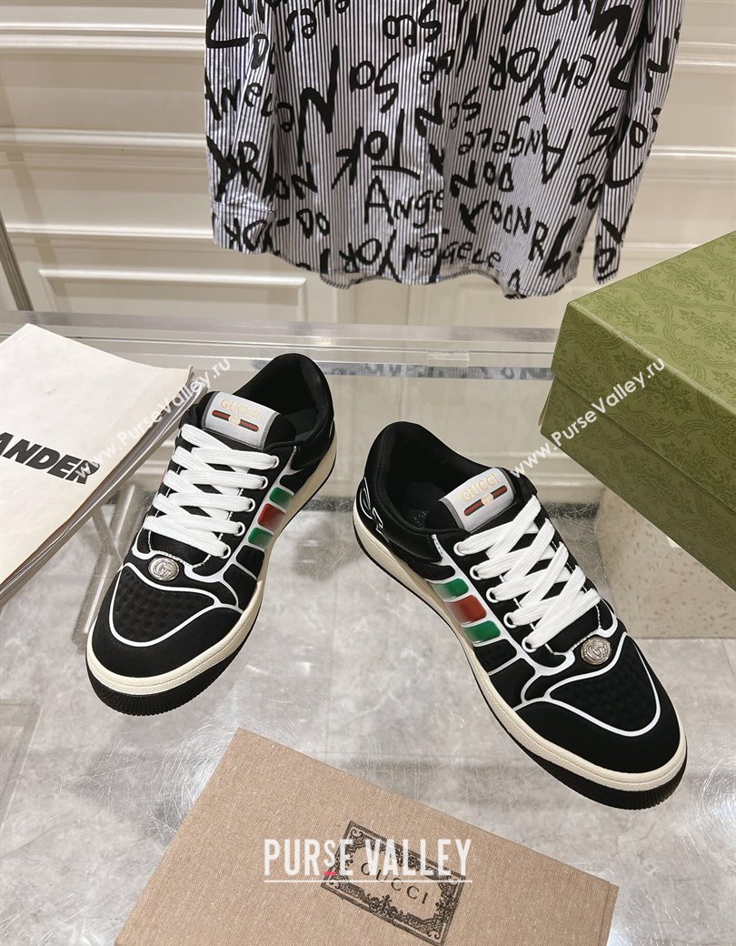 Gucci Screener Trainer Sneakers in Black Suede with Leather Padded Web 2024 (SS-241119117)