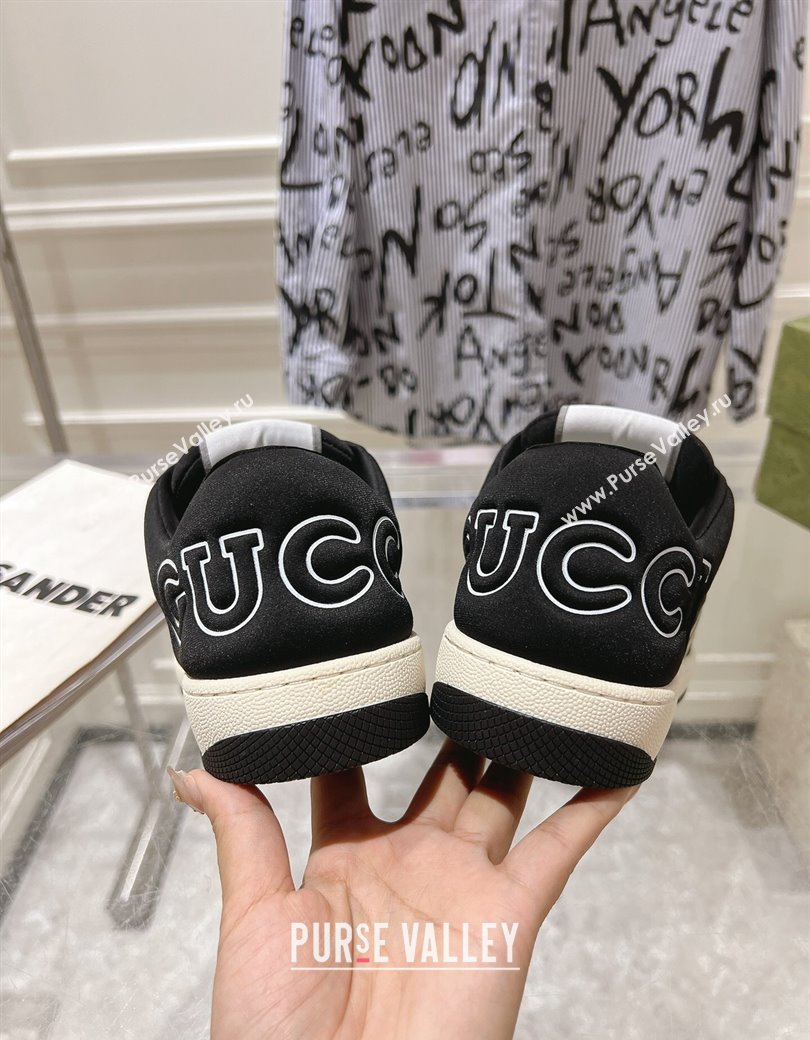 Gucci Screener Trainer Sneakers in Black Suede with Leather Padded Web 2024 (SS-241119117)