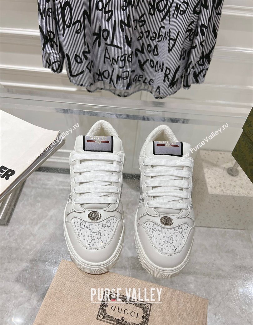 Gucci Screener Trainer Sneakers in GG Canvas and Leather with Web and Strass White 2024 (SS-241119118)