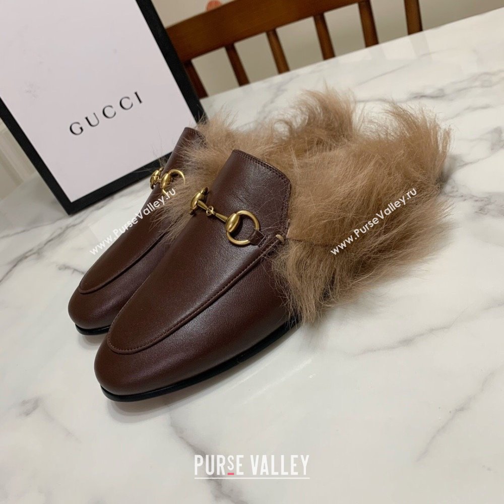 Gucci Leather and Wool Flat Slippers Brown 2024 1119 (MD-241119089)