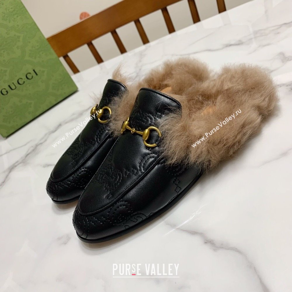 Gucci GG Leather and Wool Flat Slippers Black 2024 1119 (MD-241119092)