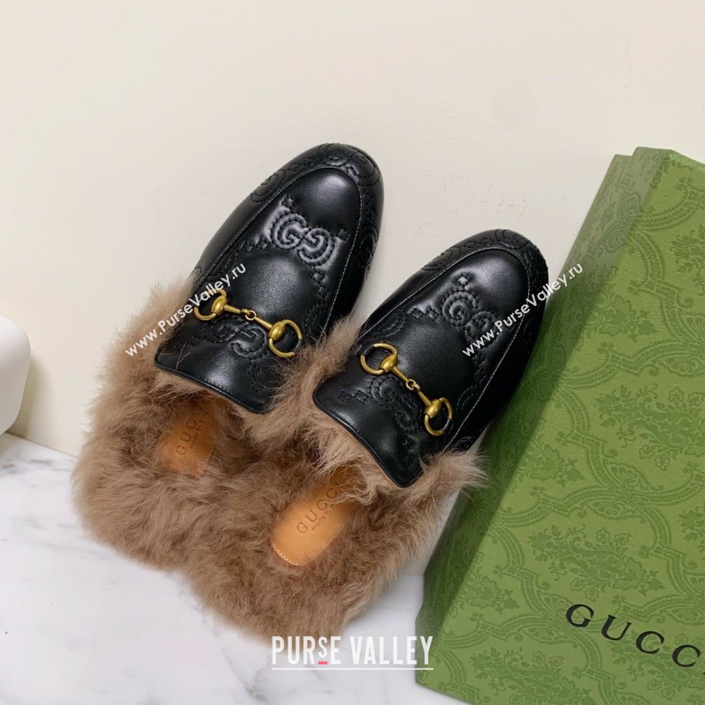 Gucci GG Leather and Wool Flat Slippers Black 2024 1119 (MD-241119092)