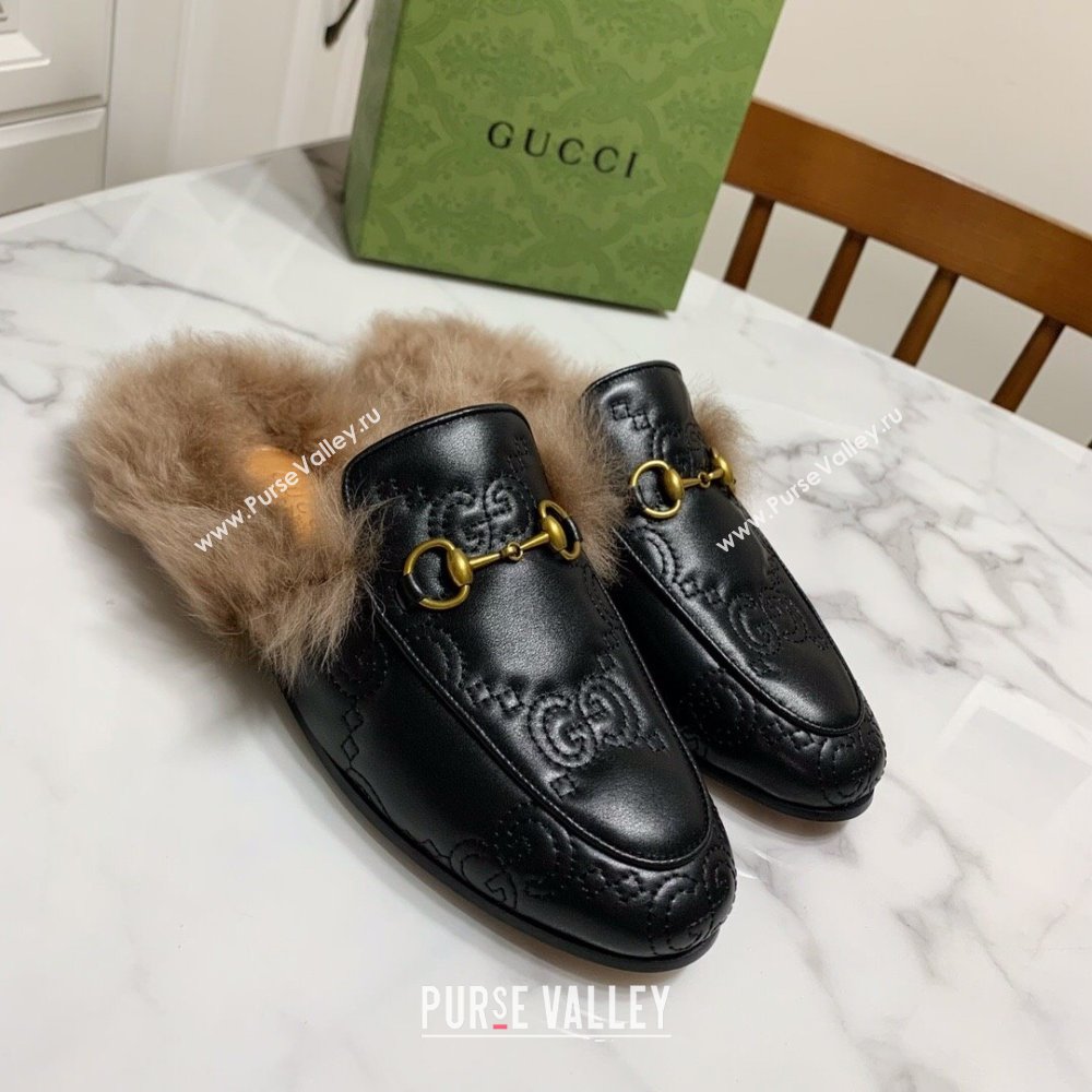 Gucci GG Leather and Wool Flat Slippers Black 2024 1119 (MD-241119092)