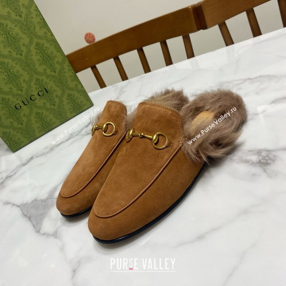 Gucci Suede and Wool Flat Slippers Brown 2024 1119 (MD-241119094)