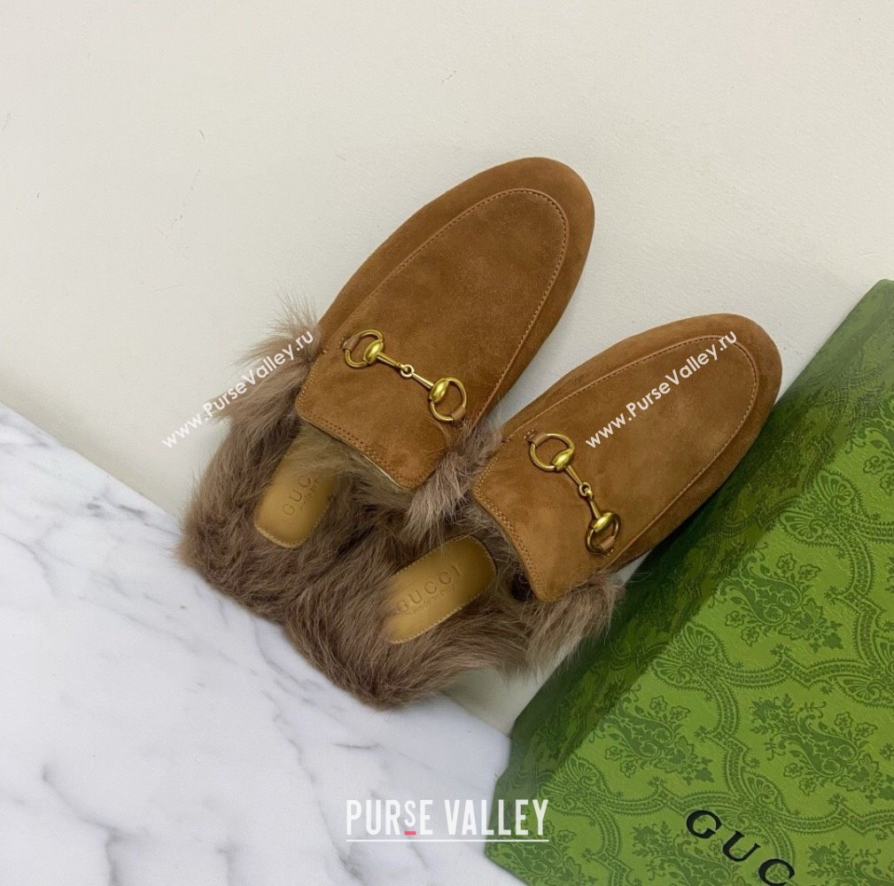 Gucci Suede and Wool Flat Slippers Brown 2024 1119 (MD-241119094)