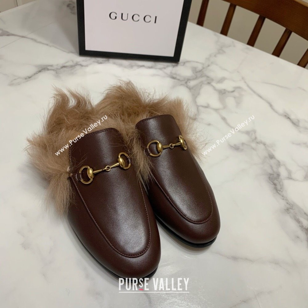 Gucci Leather and Wool Flat Slippers Brown 2024 1119 (MD-241119089)