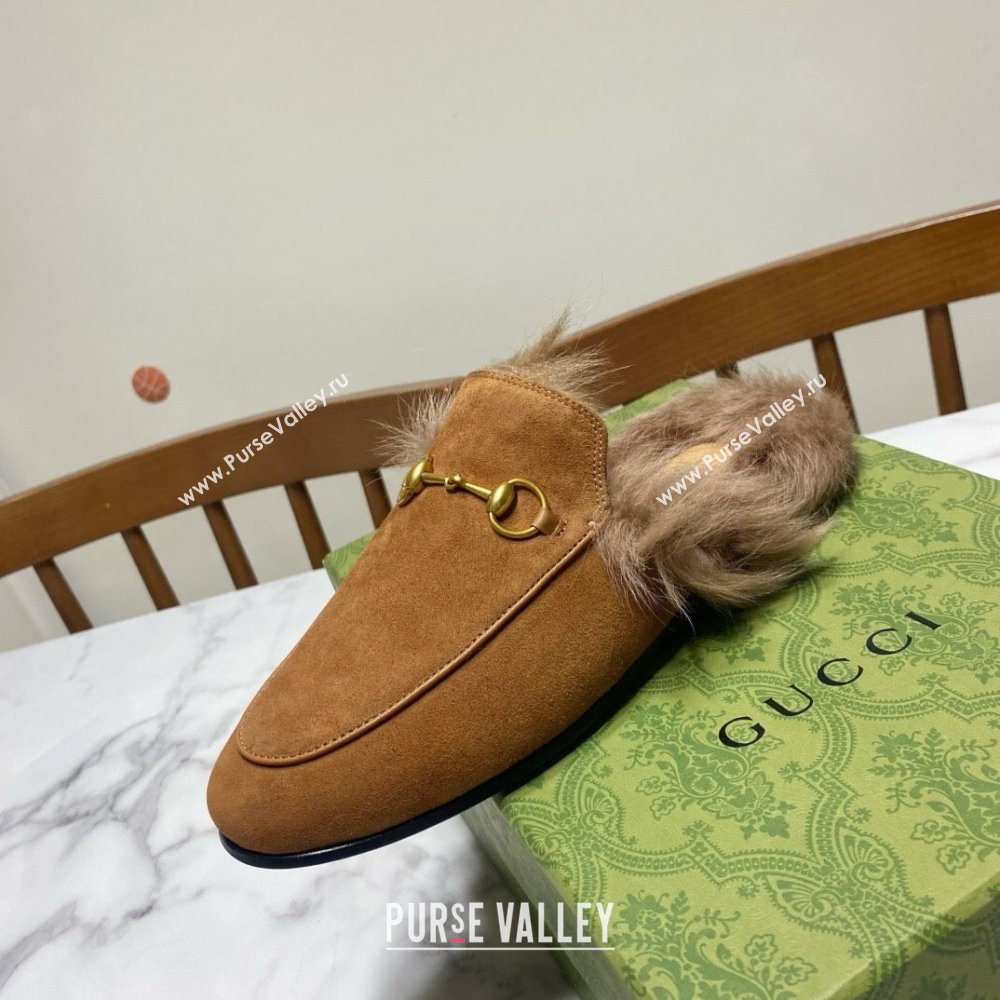 Gucci Suede and Wool Flat Slippers Brown 2024 1119 (MD-241119094)