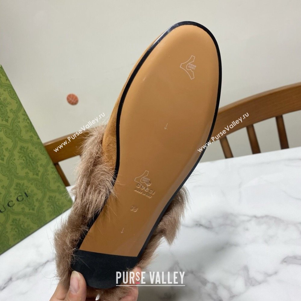 Gucci Suede and Wool Flat Slippers Brown 2024 1119 (MD-241119094)