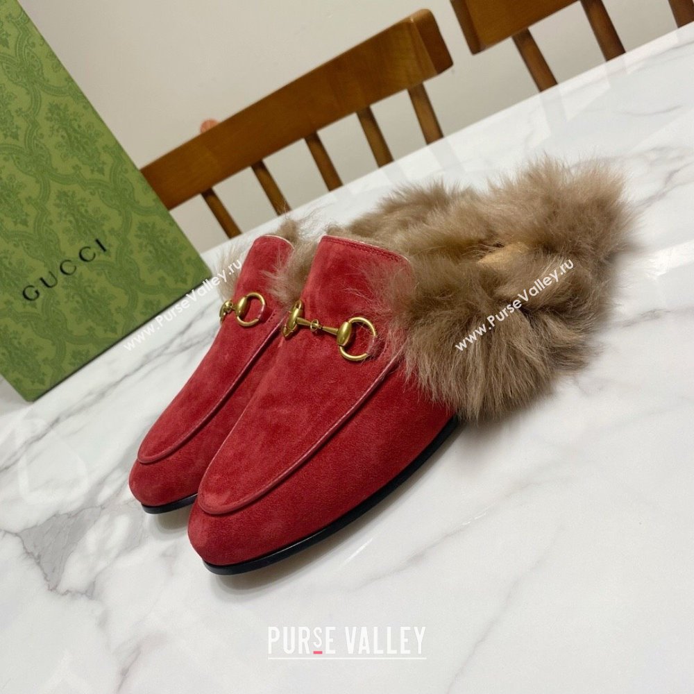 Gucci Suede and Wool Flat Slippers Red 2024 1119 (MD-241119095)