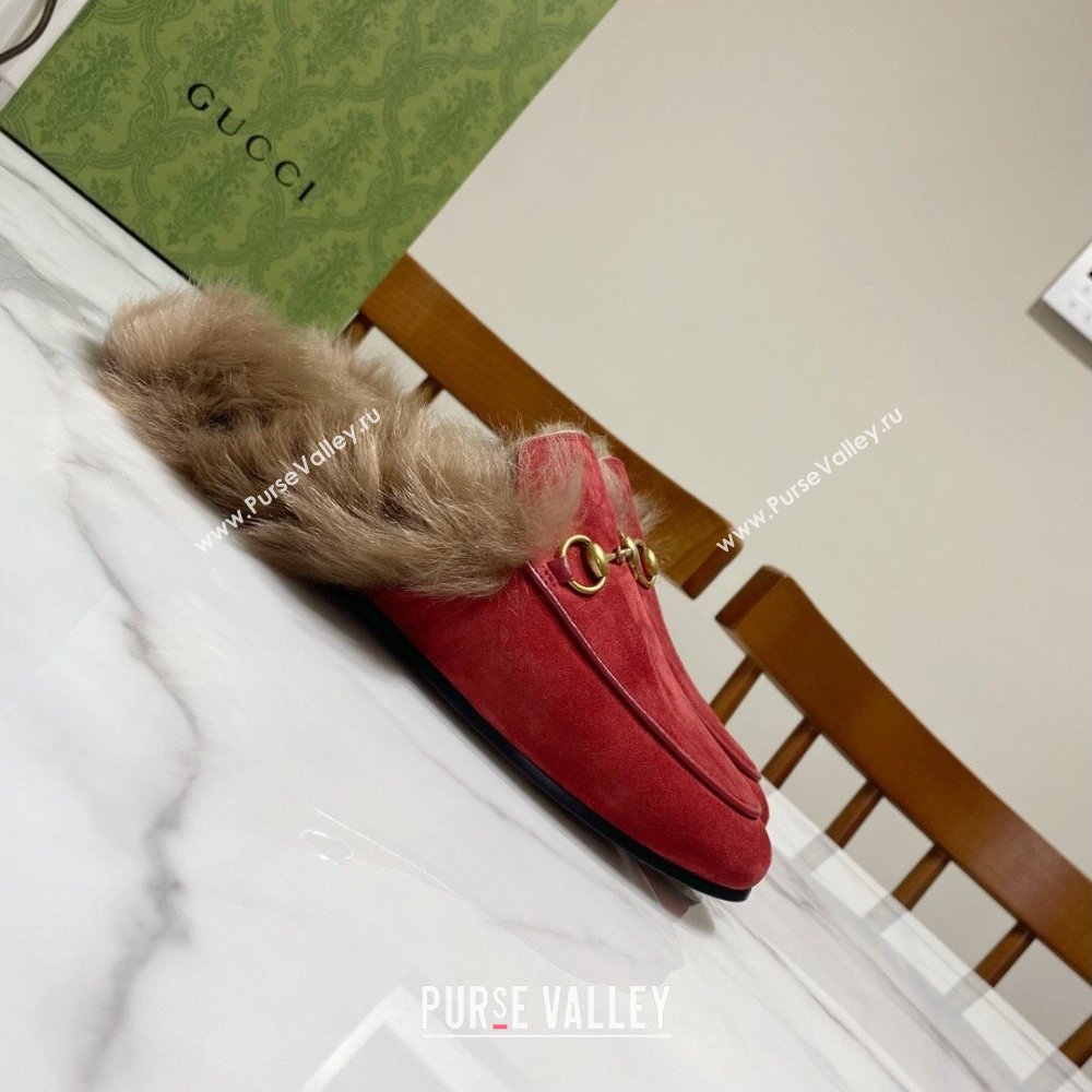 Gucci Suede and Wool Flat Slippers Red 2024 1119 (MD-241119095)