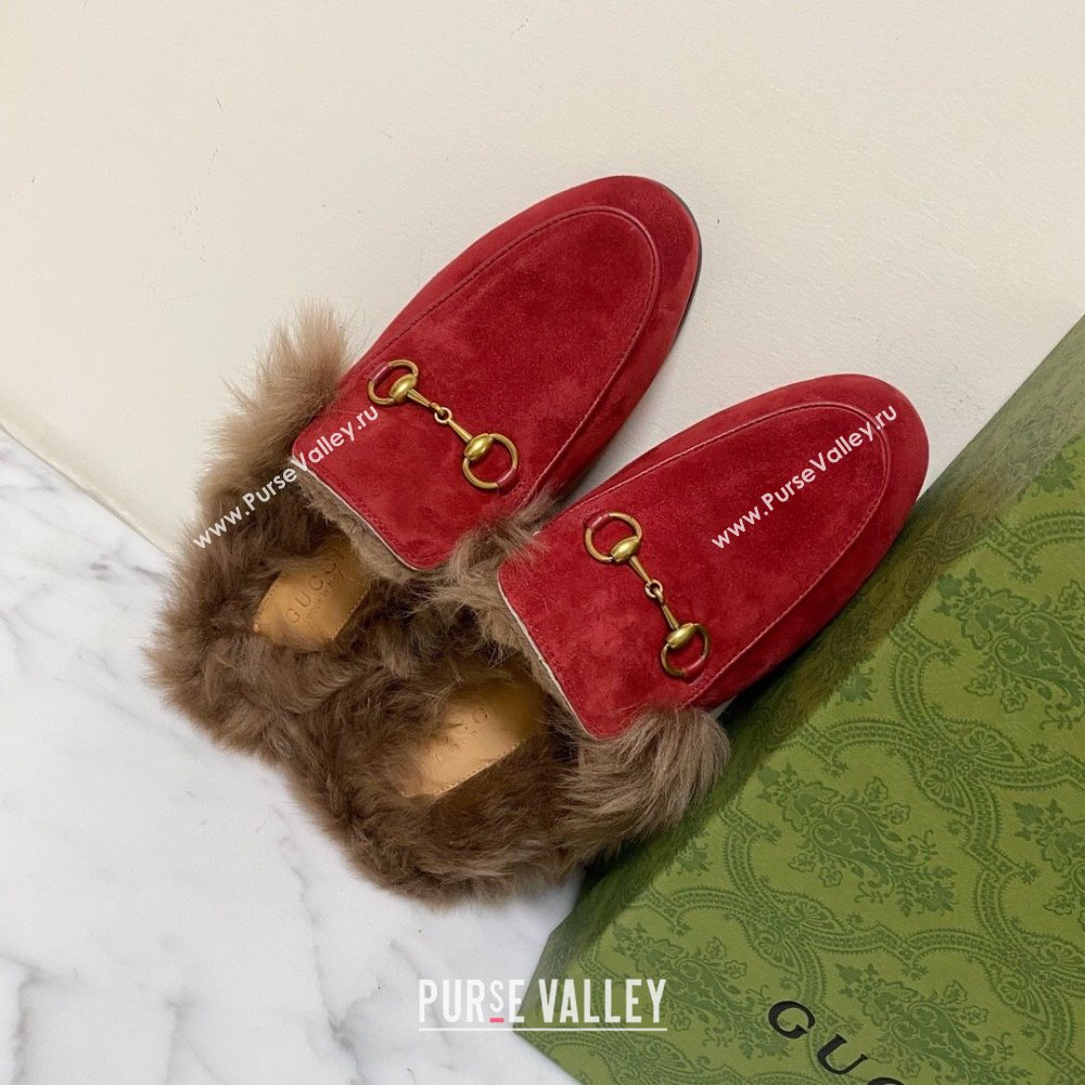 Gucci Suede and Wool Flat Slippers Red 2024 1119 (MD-241119095)