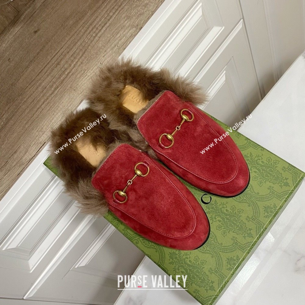 Gucci Suede and Wool Flat Slippers Red 2024 1119 (MD-241119095)