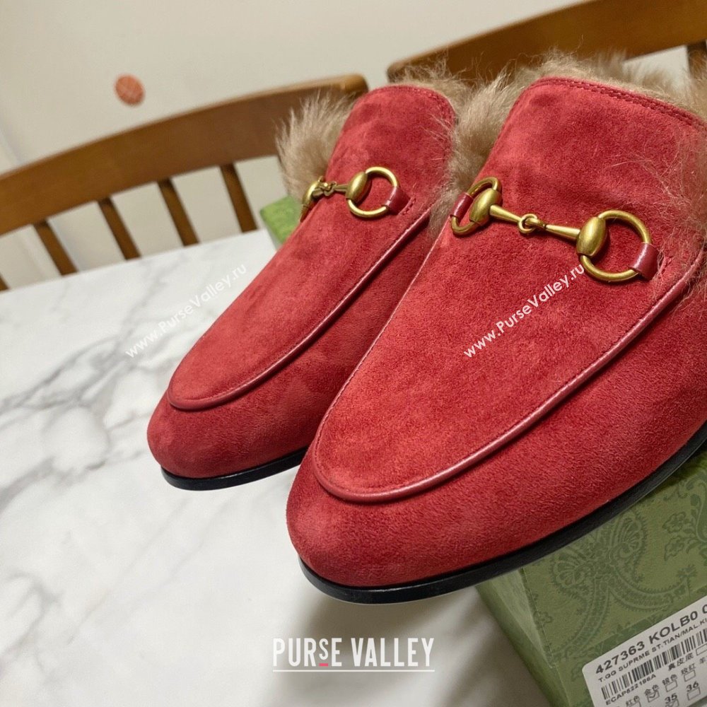 Gucci Suede and Wool Flat Slippers Red 2024 1119 (MD-241119095)