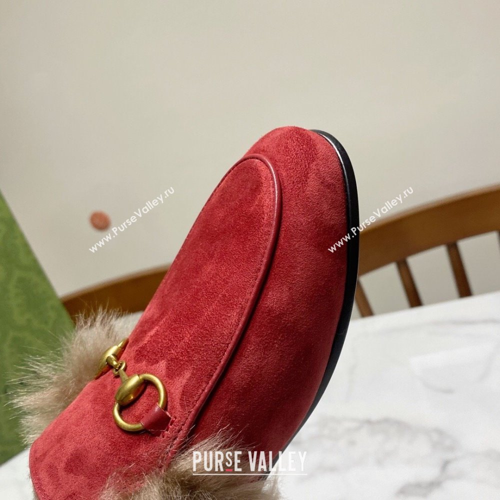 Gucci Suede and Wool Flat Slippers Red 2024 1119 (MD-241119095)