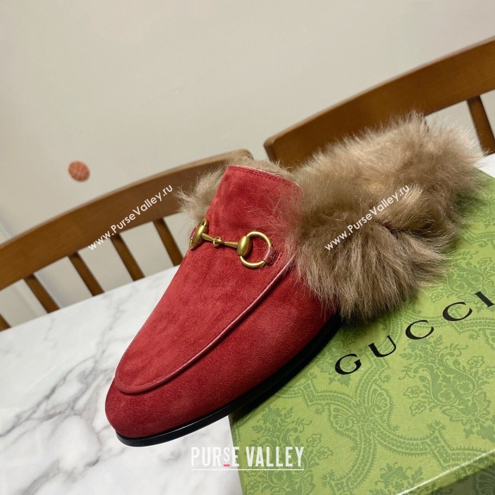 Gucci Suede and Wool Flat Slippers Red 2024 1119 (MD-241119095)