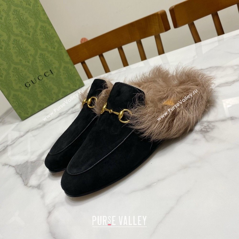 Gucci Suede and Wool Flat Slippers Black 2024 1119 (MD-241119096)