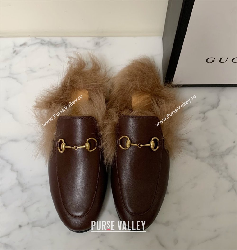 Gucci Leather and Wool Flat Slippers Brown 2024 1119 (MD-241119089)