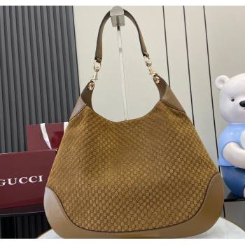 Gucci GG Suede and Leather Medium Shoulder bag Light Brown 2024 815924 (XLU-241211017)