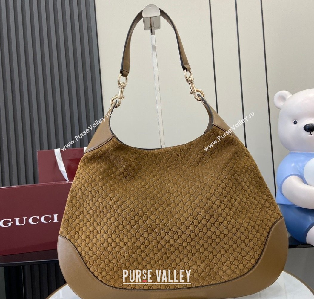 Gucci GG Suede and Leather Medium Shoulder bag Light Brown 2024 815924 (XLU-241211017)