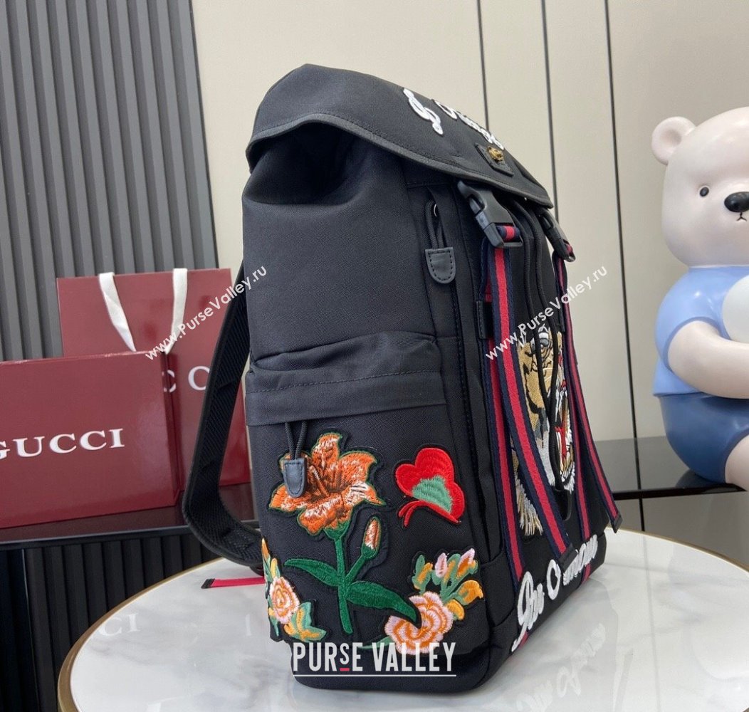 Gucci Black Canvas Backpack Bag with Tiger and Flora Detail 429037 2024 (XLU-241211065)