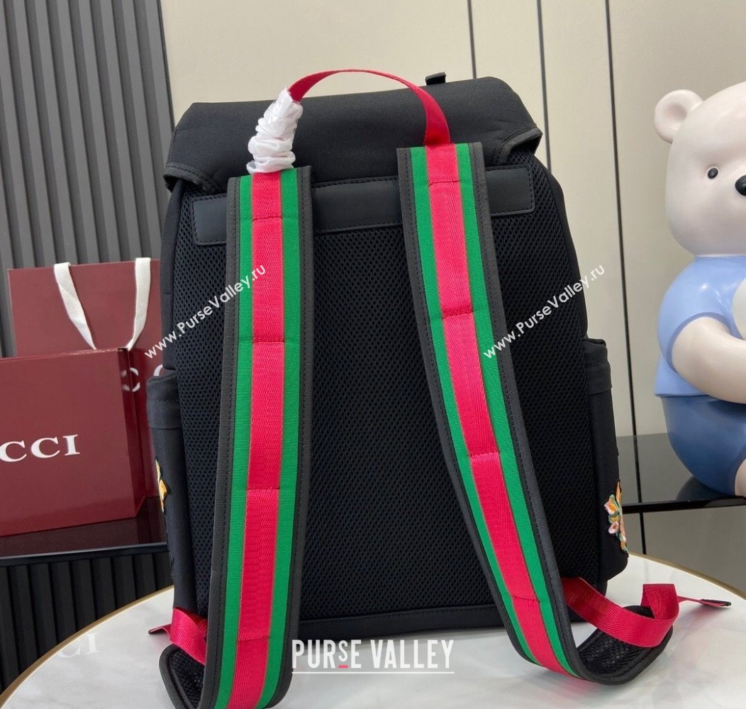 Gucci Black Canvas Backpack Bag with Tiger and Flora Detail 429037 2024 (XLU-241211065)