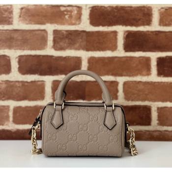 Gucci GG Leather Emblem Super Mini Top Handle bag Grey 2024 815256 (DLH-241211067)