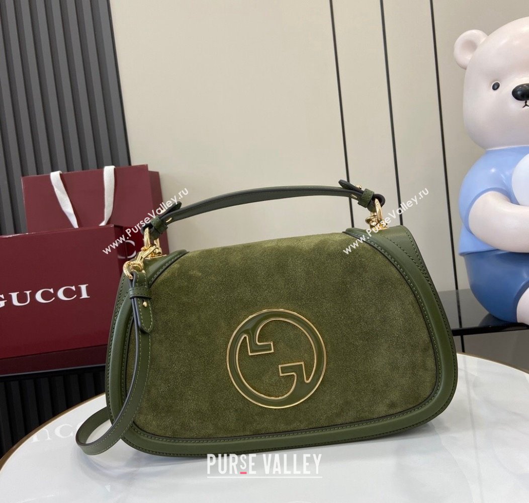 Gucci Blondie Suede Medium Top Handle Bag 815719 Green 2024 (XLU-241211018)