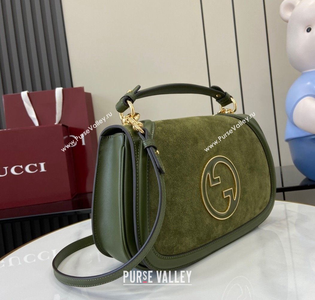 Gucci Blondie Suede Medium Top Handle Bag 815719 Green 2024 (XLU-241211018)