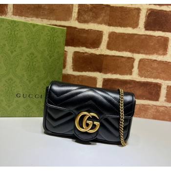 Gucci GG Marmont Matelasse Leather Super Mini Bag ‎476433 Black/Gold 2024 (DLH-241211074)